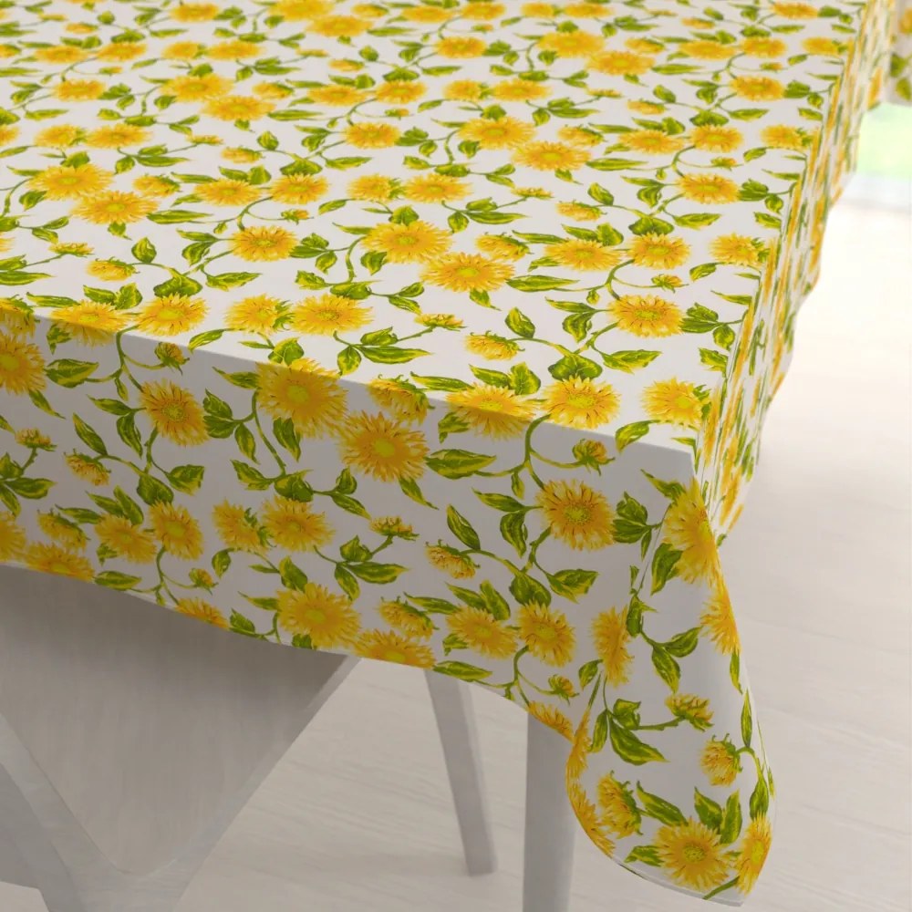 Biante Bavlnený obdĺžnikový obrus Sandra SA-602 Slnečnice na bielom 140x220 cm