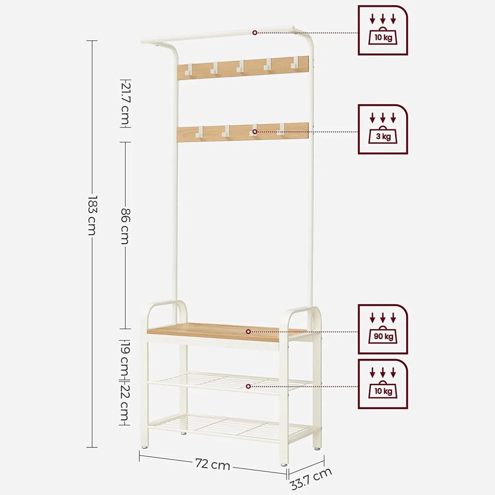 Vešiakový stojan s úložným priestorom na topánky, predsieňová stena, béžový