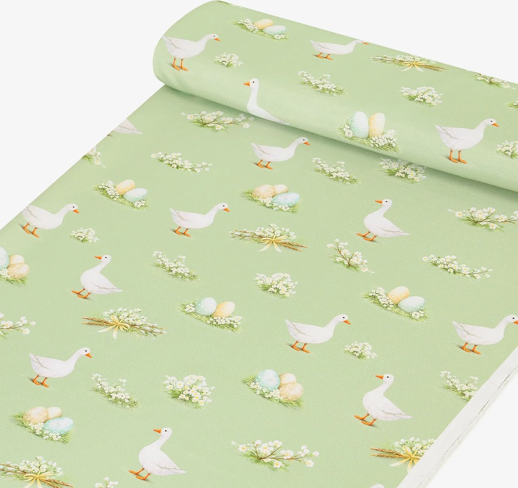 Goldea veľkonočná teflónová látka na obrusy - husy a kraslice 160 cm