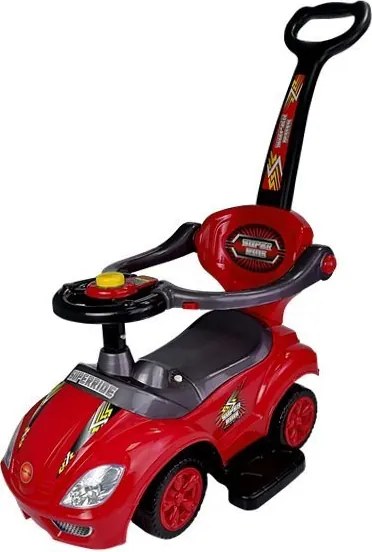 LEAN CARS Detské odrážadlo 3v1 Mega Car s vodiacou tyčou, červené