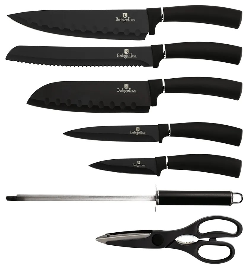 8-dielna sada kuchynských nerezových nožov s akrylovým stojanom BLACK 20476
