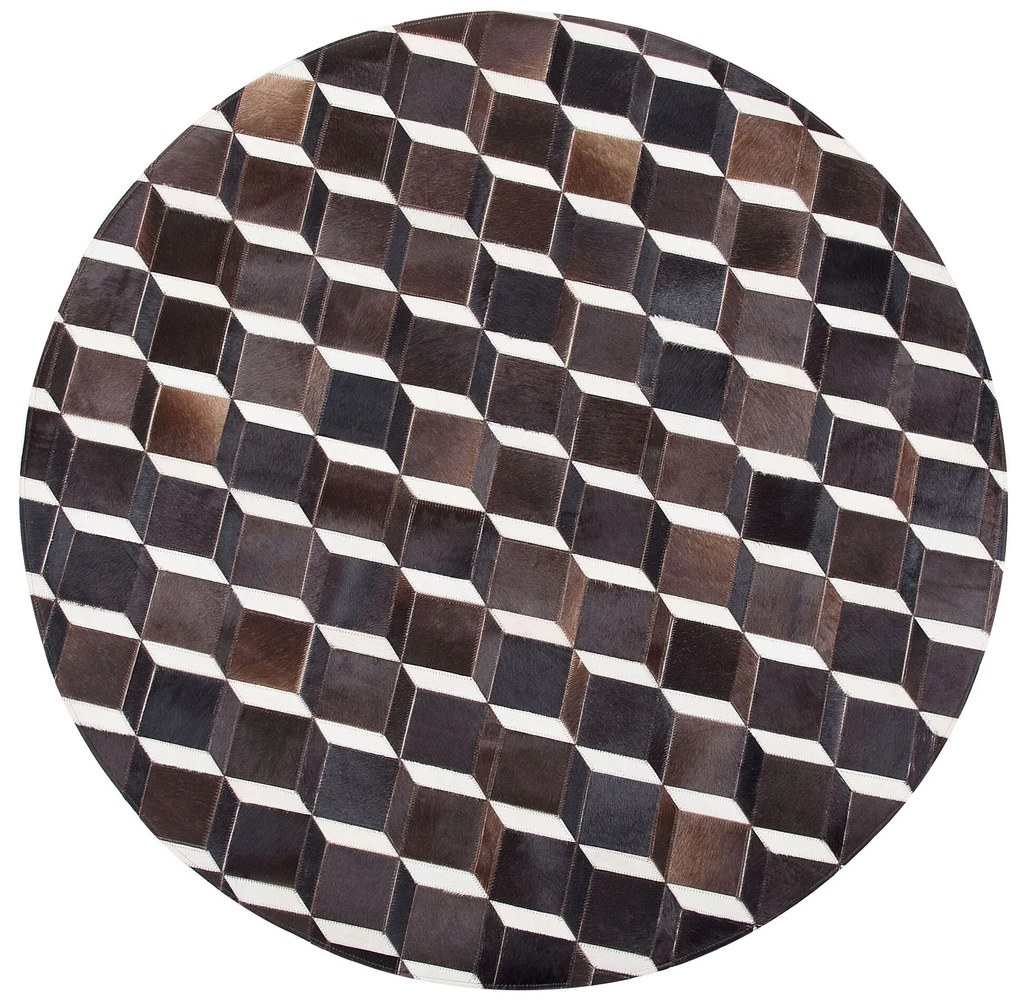 Okrúhly kožený koberec ⌀ 140 cm hnedý AGIOS Beliani