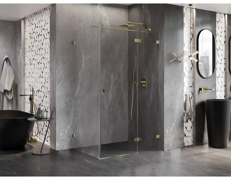 Mexen Lunar T, sklopný sprchový kút pravý 110 x 80 cm, 8mm číre sklo, zlatý profil, 834T-110-080-50-00-P