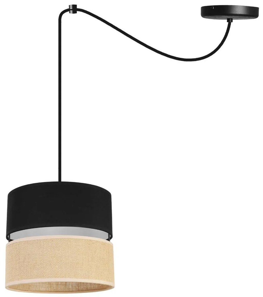 Závesné svietidlo Juta Spider, 1x jutové/čierne textilné tienidlo, b