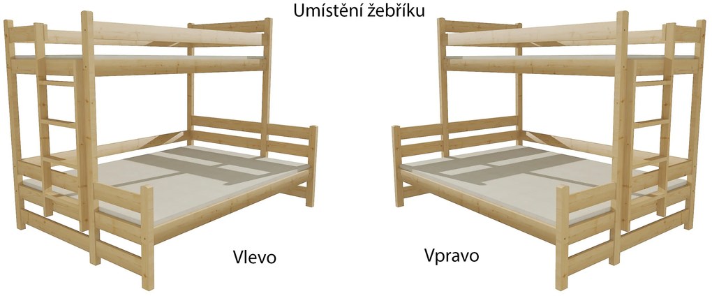 Detská poschodová posteľ s rozšíreným spodným lôžkom z MASÍVU 200x90cm bez šuplíku - PPS003