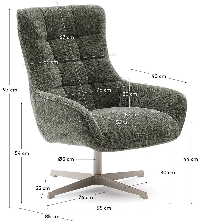 Otočné ženilkové kreslo sivozelené Teryl – Kave Home