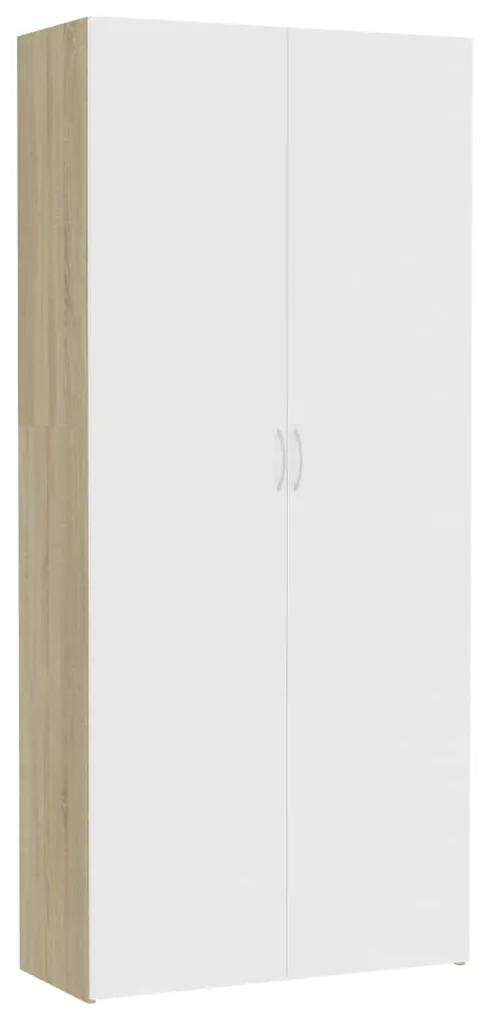 vidaXL Úložná skrinka, biela a dub sonoma 80x35,5x180 cm, drevotrieska