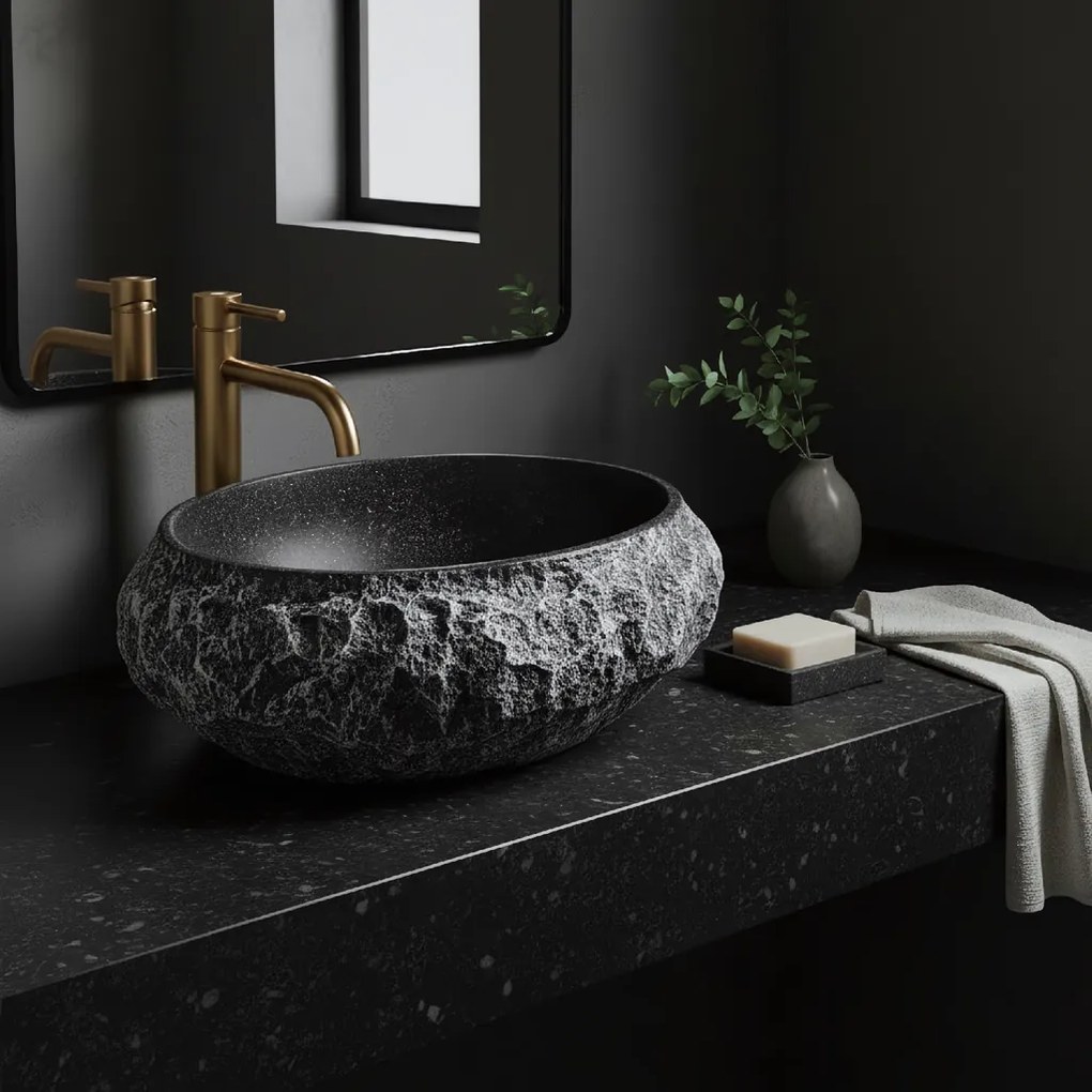 Rea Mika Gabro, umývadlo na dosku 480x380x155 mm, imitácia kameňa-čierna, REA-U0634