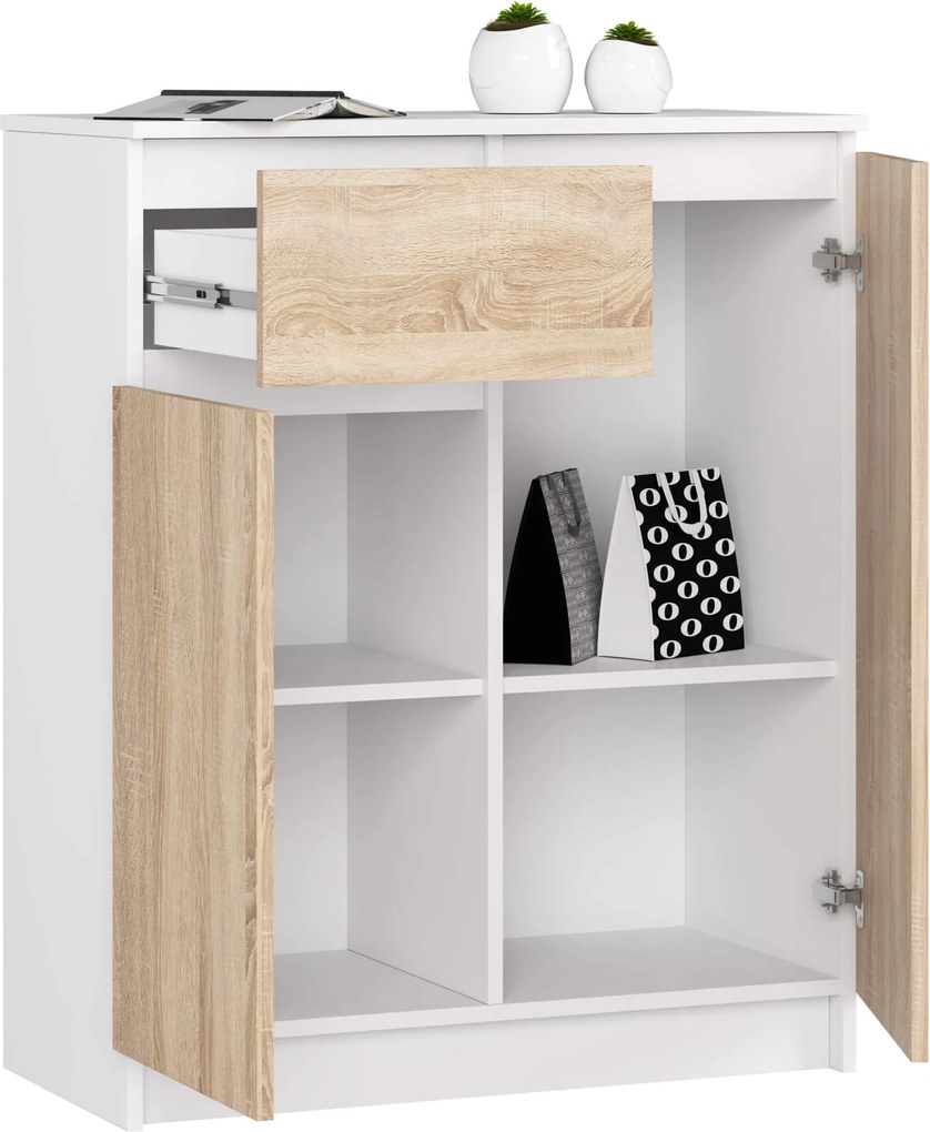 Komoda Kiara 80 cm 2 skrinky a 1 zásuvka biela/dub sonoma