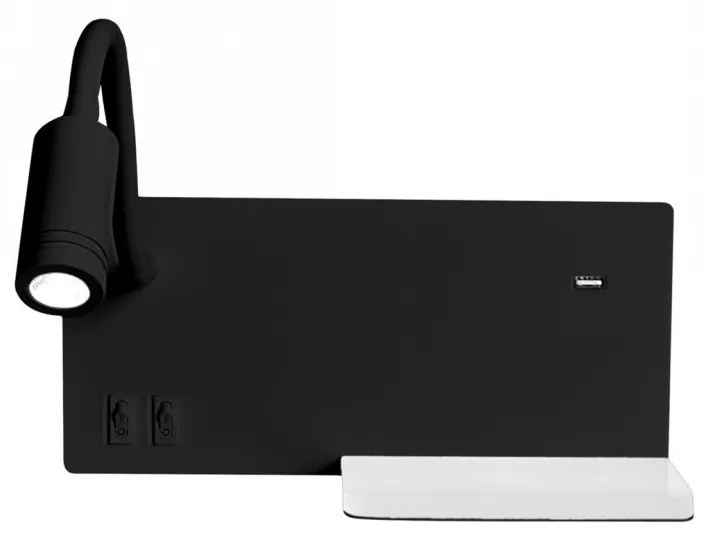 LED Nástenné svietidlo SHELF 1xLED/4W+1xLED/5W+1xLED/2W/230V čierna