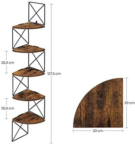 Rohová polica, industriálna, 127,5x20x20cm