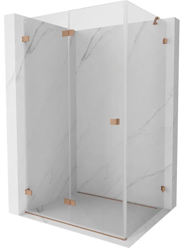 Mexen Lunar-F, skladací sprchový kút ľavý 90 x 70 cm, 8mm číre sklo, profil medená matná, 836-090-070-65-00-L