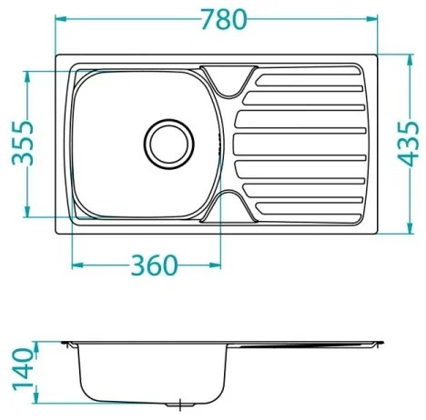 ALVEUS 1136539 - Kuchynský drez BASIC 78x43,5 cm matná oceľ/satin, veľký výpust