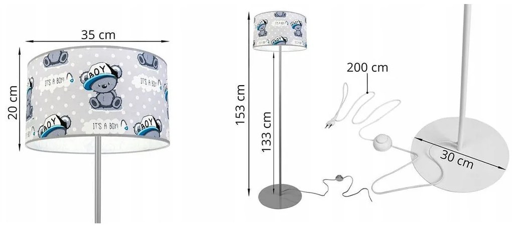 Detská stojacia lampa Cone, 1x textilné tienidlo so vzorom, (výber z 2 farieb konštrukcie), o