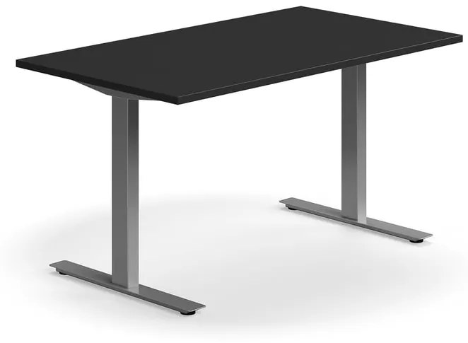 Kancelársky stôl QBUS, rovný, 1400x800 mm, T-rám, strieborný rám, čierna