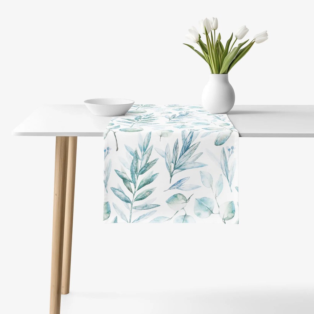 Goldea behúň na stôl 100% bavlnené plátno deluxe - akvarelové lístky 35x120 cm