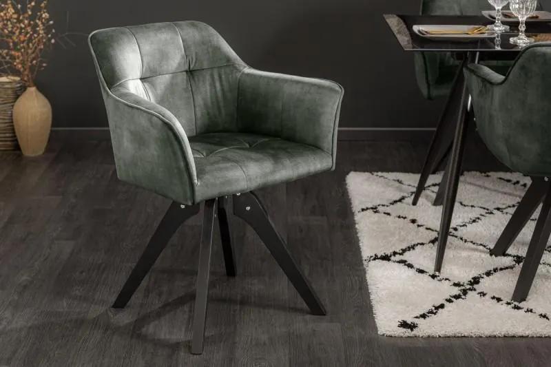 IIG -  Otočná dizajnová stolička LOFT zelenkavá, zamatová, retro štýl s ozdobným prešívaním