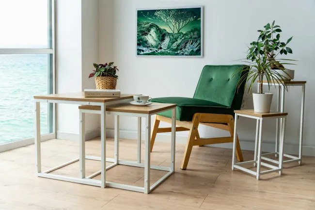 Sada 2 konferenčných stolíkov PRAVEN Craft biely