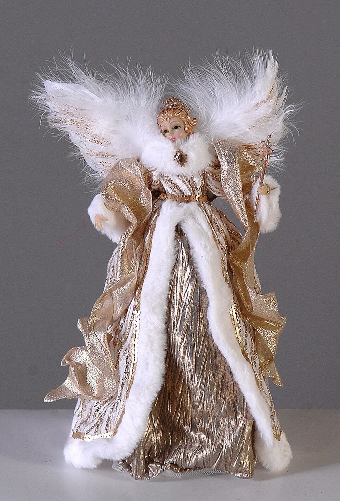 Špic na stromček - zlatý anjel s perím