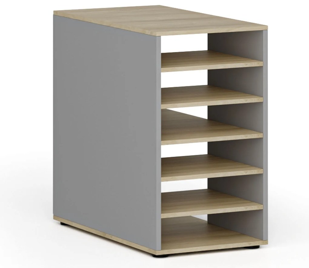 Prístavná policová skrinka k pracovnému stolu PRIMO GRAY, pravá, sivá/breza