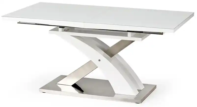 Rozkladací jedálenský stôl Sandor 2 - biely lesk / nerezová | BIANO