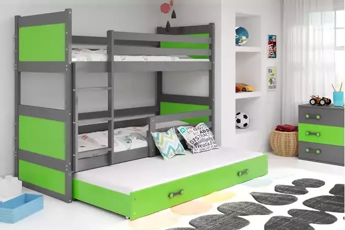 3-lôžková poschodová posteľ RICO so zásuvkou, grafitová/zelená