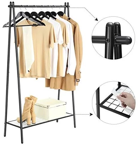 Stojan na šaty, 1polica, čierny, 153x92,5x33,5cm