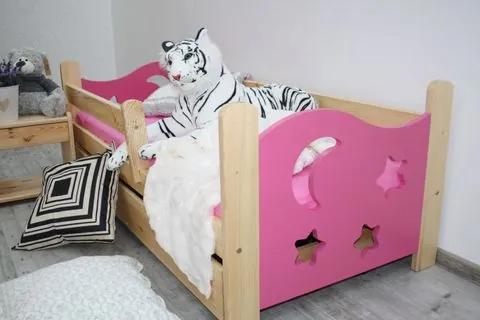 OVN Detská posteľ SEVERKA pink+borovica 70x160+rošt