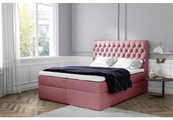 Elegantná čalúnená posteľ Mandy s úložným priestororm ružová 180 x 200 + topper zdarma
