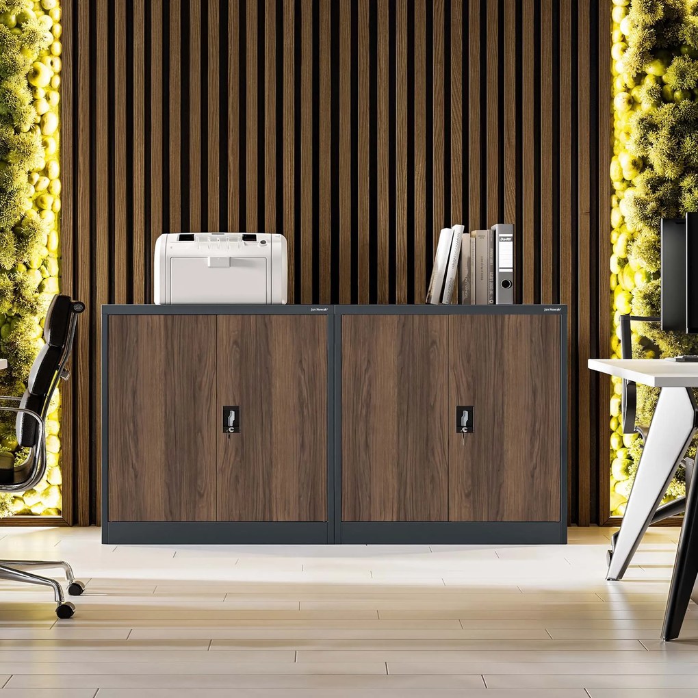 Kovová spisová skrinka BEATA, 900 x 930 x 400 mm, Eco Design: antracitová/ orech