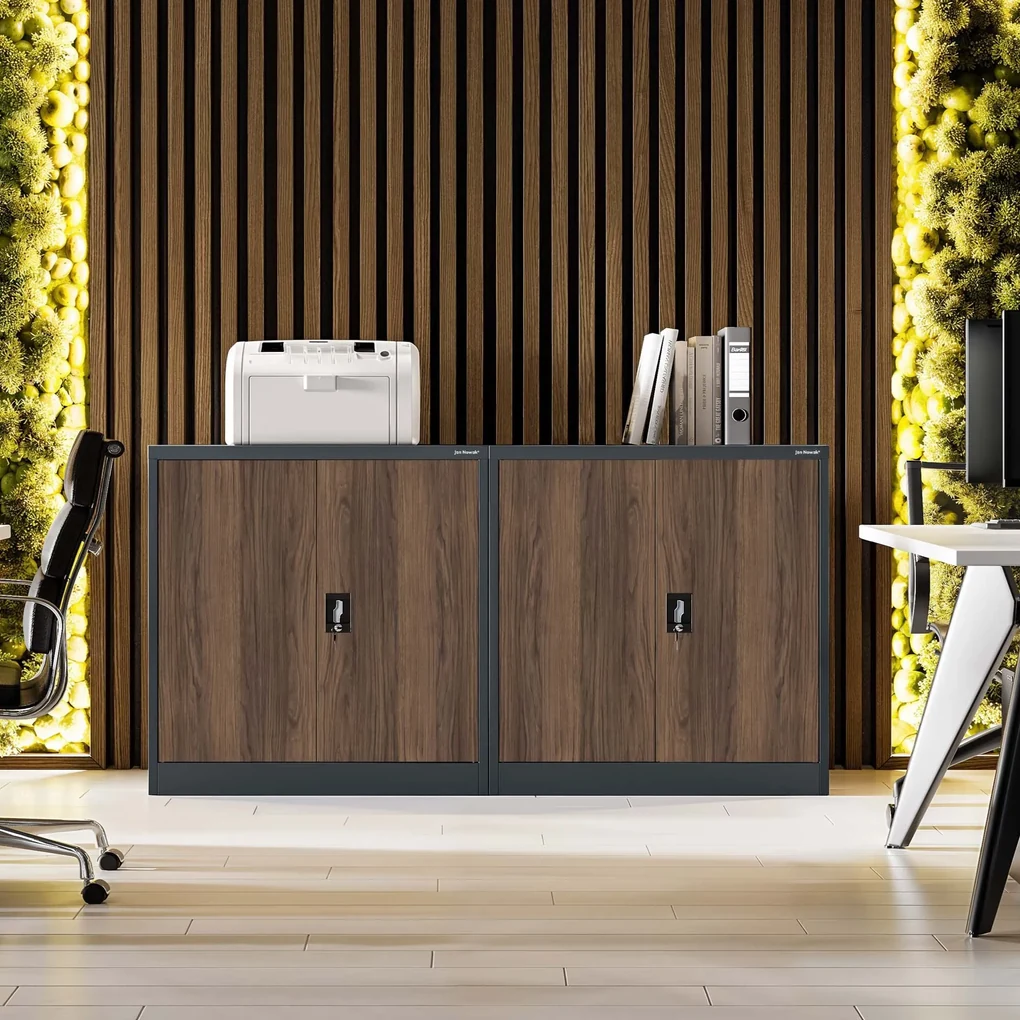 Kovová spisová skrinka BEATA, 900 x 930 x 400 mm, Eco Design: antracitová/ orech