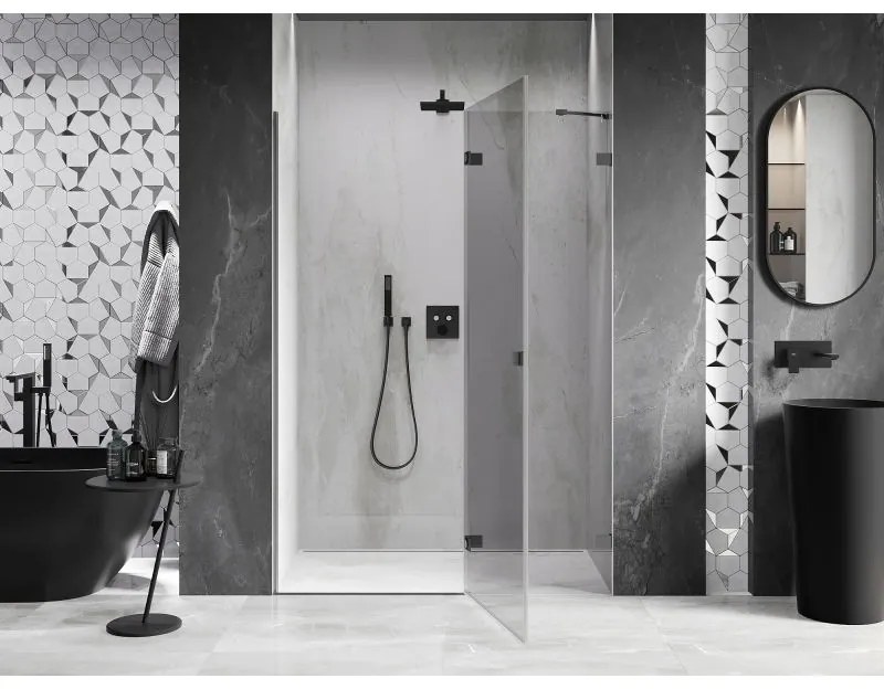 Mexen, Mexen Lunar pravé otočné sprchové dvere 130 cm, transparentné, pištoľový kov - 834-130-000-95-00-P