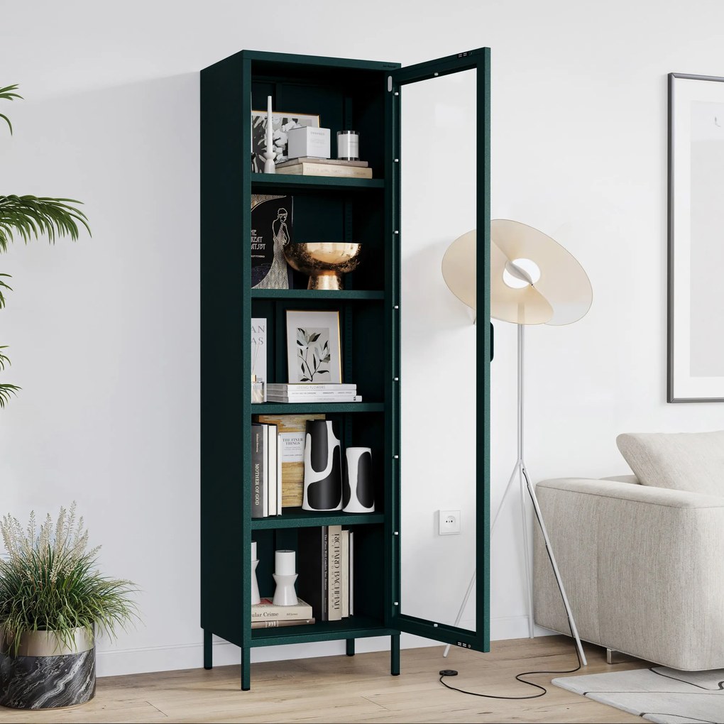 Vitrína LUIGI, 500 x 1800 x 350 mm, Modern: fľaškovo zelená