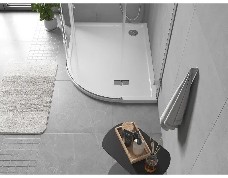 Mexen Flow, asymetrická štvrťkruhová sprchová vanička slim, ľavá 100 x 80 cm, biela lesklá, 46Q108010L