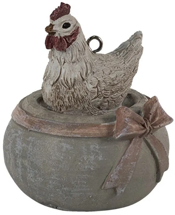 Závesná dekorácia sliepočka na miske s mašľou - 6*5*6 cm