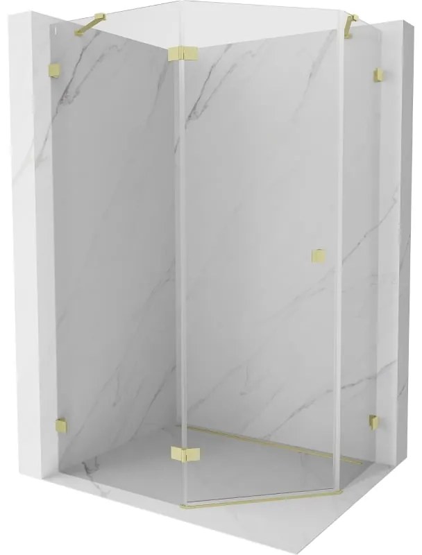 Mexen Lunar, Päťuholníkový sprchový kút Mexen Lunar naklápací doľava 100 x 80 cm, 8mm číre sklo, zlatý matný profil, 831-100L-080P-55-00-L