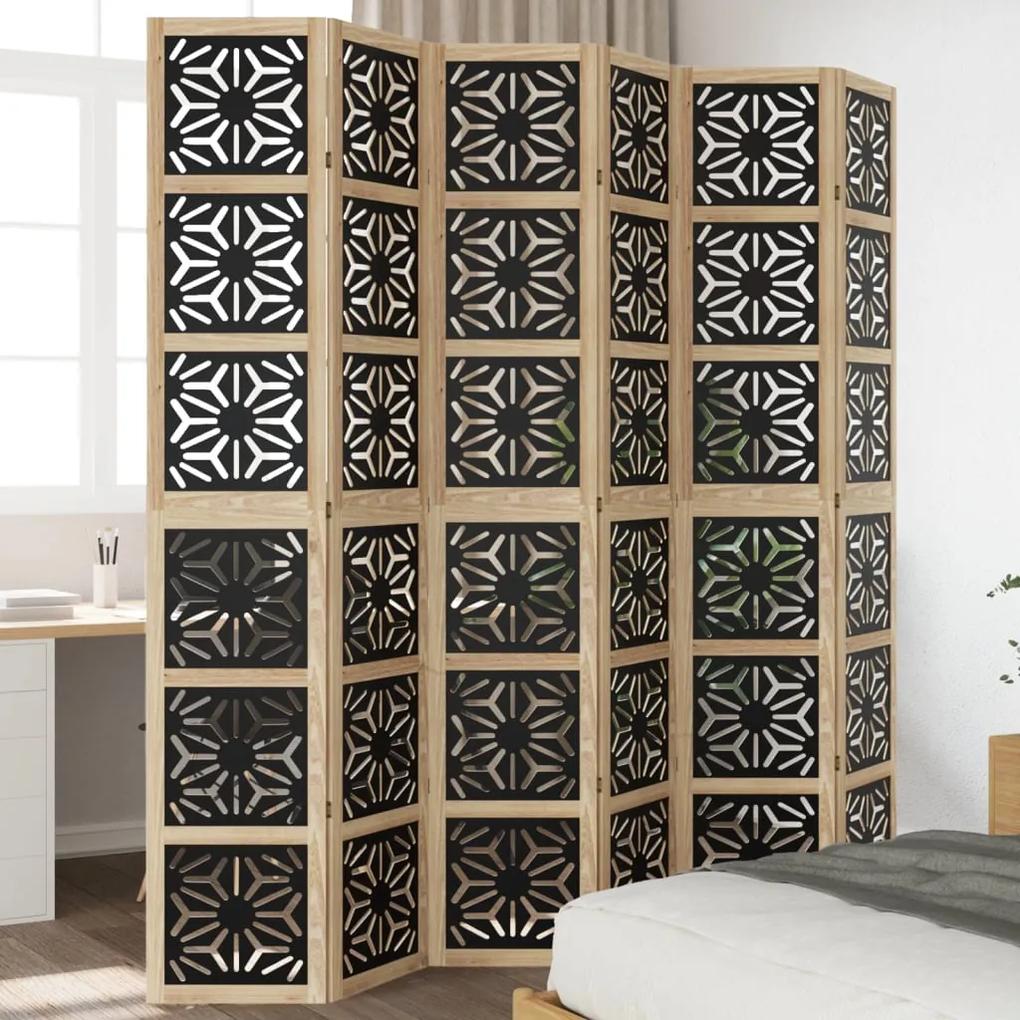 Paraván, 6 panelov, hnedo čierny, masívne drevo paulovnie 358812