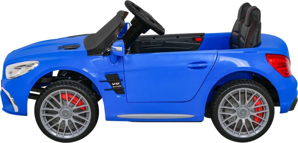 Ramiz Mercedes Benz AMG SL65 S elektrický pre deti Modrá + Diaľkové ovládanie + LED audio + Eco koža + EVA + Pomalý štart