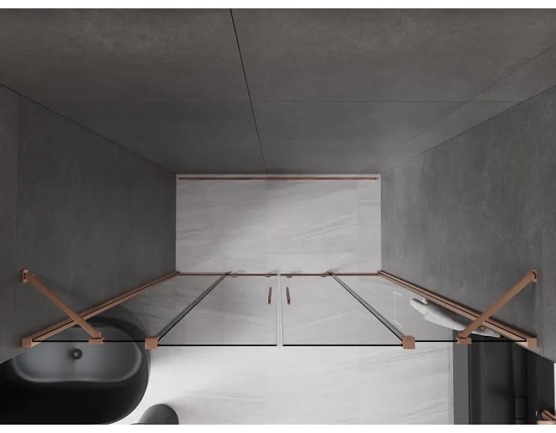 Mexen Velar Duo, posuvné sprchové dvere do otvoru 180 cm, 8mm šedé sklo, medená matná, 871-180-000-42-65