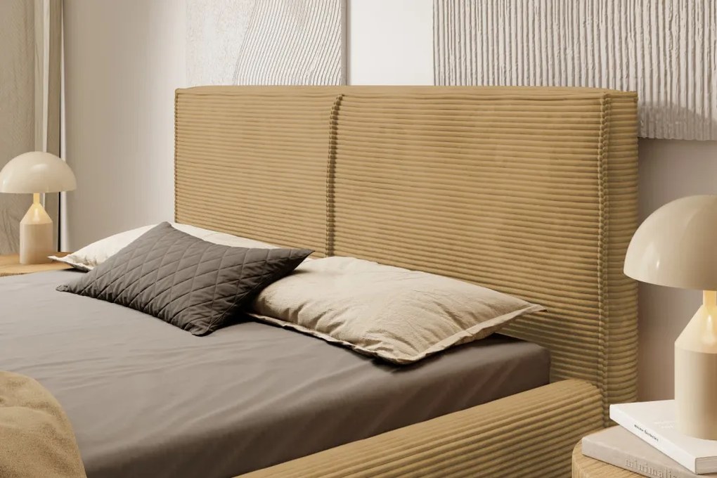 Posteľ Inez 180x200 cm, topazovo žltá štruktúrovaná látka