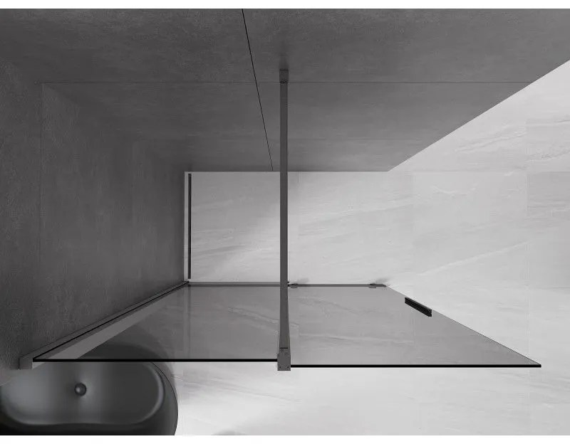 Mexen Velar, sprchová zástena s posuvnými dverami Walk-in 160 x 200 cm, 8mm šedé sklo, grafit brúsený, 871-160-000-43-66