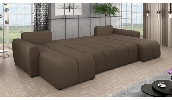 Čalúnená univerzálna rozkladacia sedacia súprava v tvare U NEWPORT hnedá