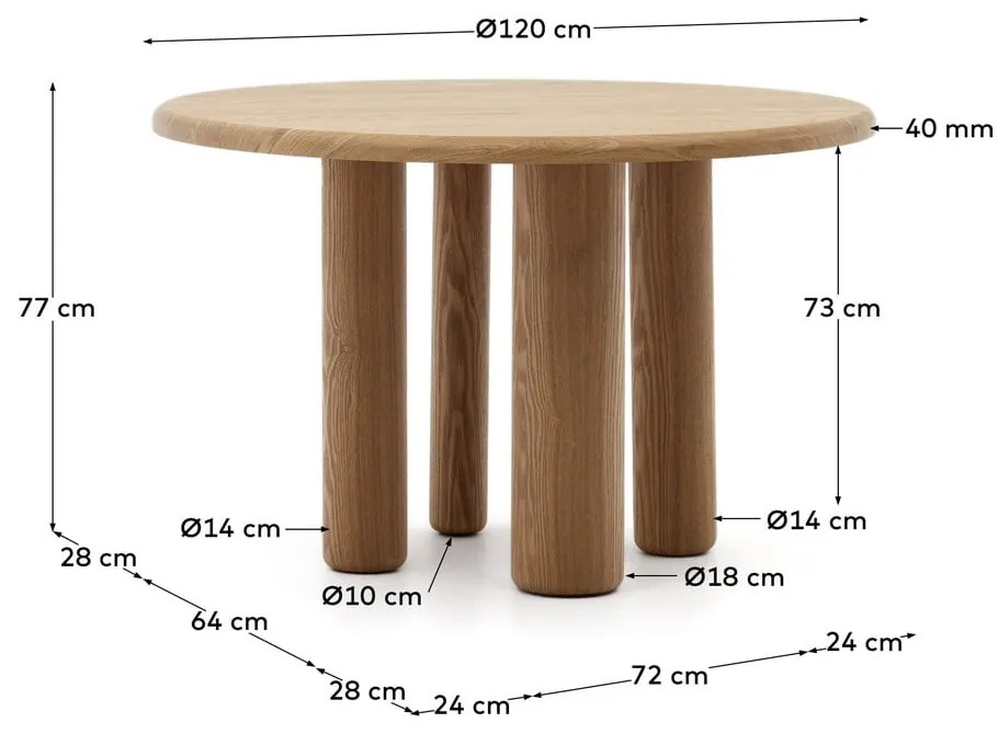 Okrúhly jedálenský stôl v dekore jaseňa ø 120 cm Mailen – Kave Home