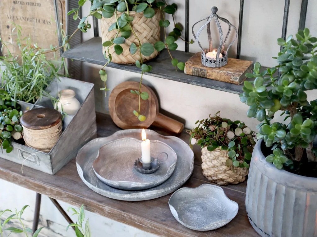 Zinkový antik plechový podnos s ohnutým okrajom Wavy - Ø 21,5*3cm