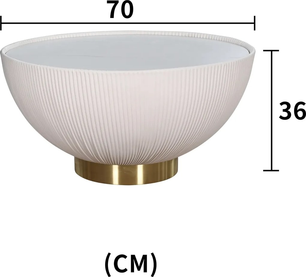 Konferenčný stolík Modig 70 cm eko koža zlatá/ecru