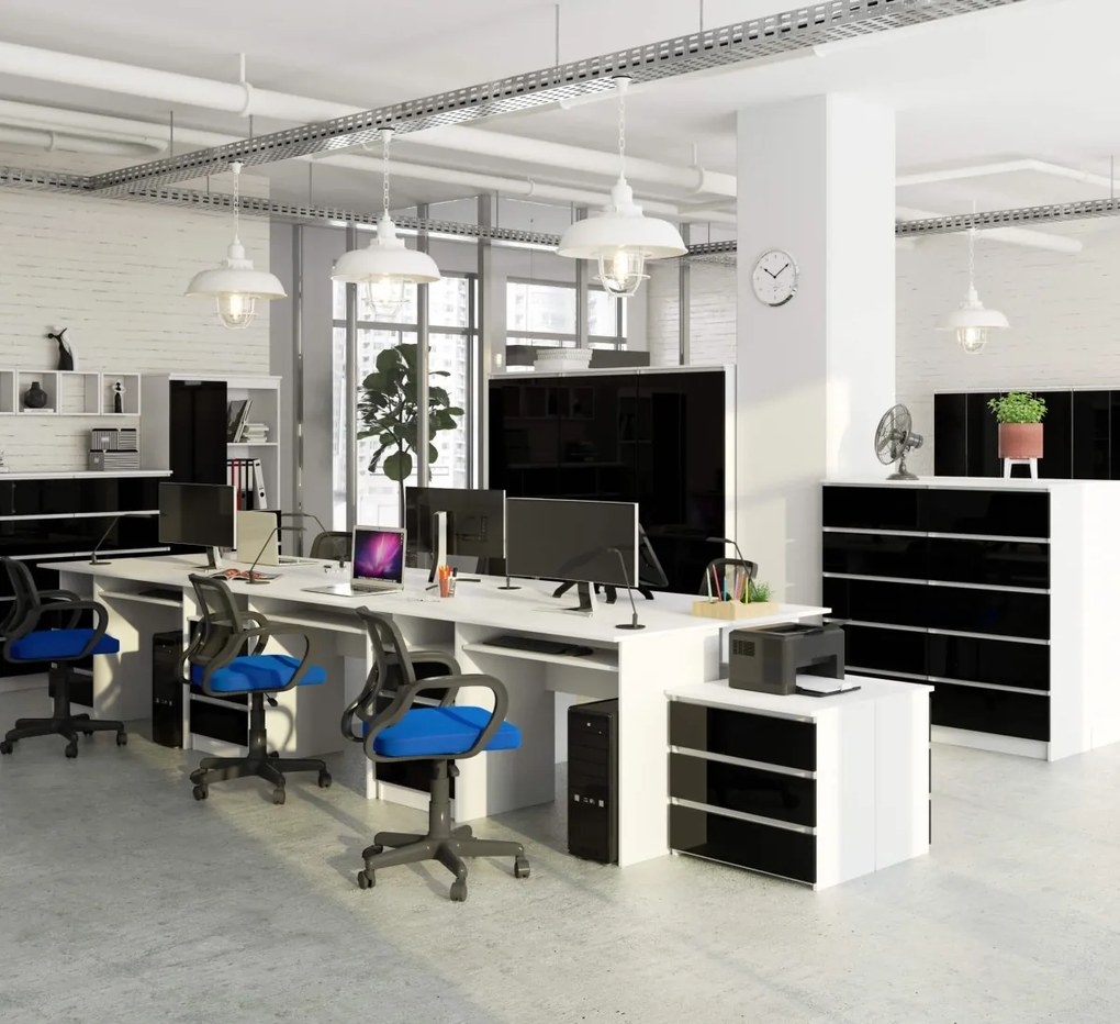 Volně stojící psací stůl CLP 135 cm bílý/černý lesk