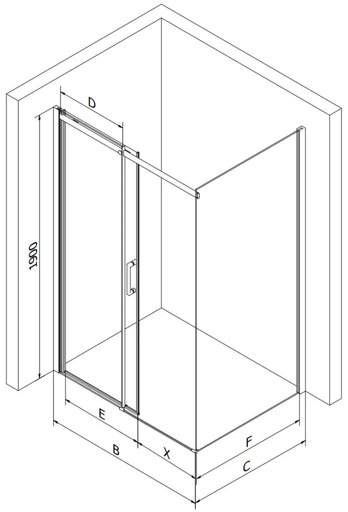 Mexen Omega, sprchový kút s posuvnými dverami 120 (dvere) x 90 (stena) cm, 8mm šedé sklo, chrómový profil + slim sprchová vanička čierna + chrómový sifón, 825-120-090-01-40-4070