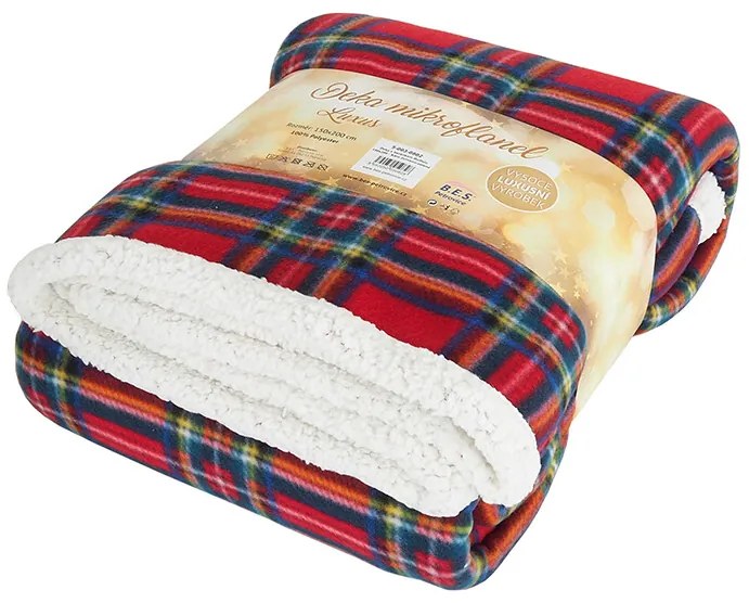 B.E.S. Petrovice Baránková deka Buffalo Káro červeno-zelená, 150 x 200 cm