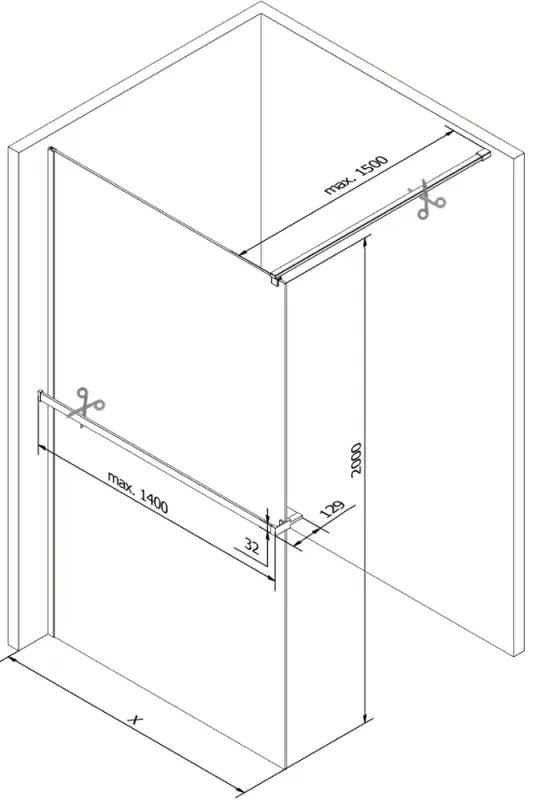 Mexen Kioto+, sprchová zástena s poličkou a držiakom na uteráky 120 x 200 cm, 8mm číre sklo vzor čierny rám, chrómový profil, 800-120-121-01-70