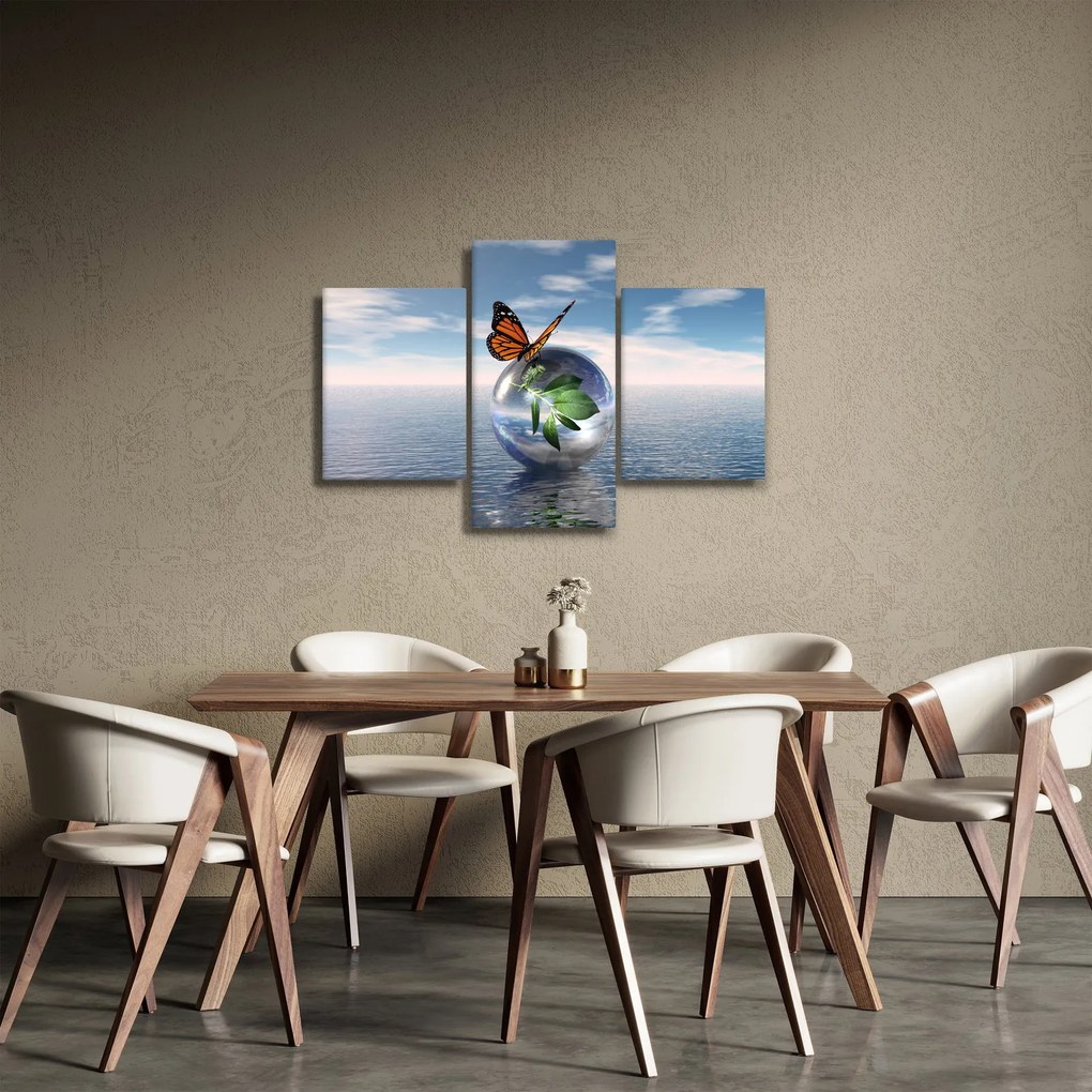 Obraz motýľa na sklenenej guli (90x60 cm)